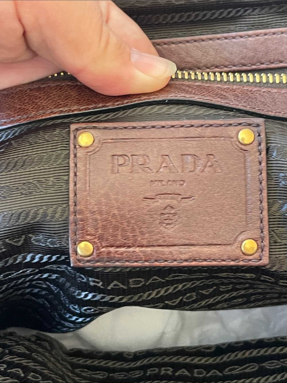 Prada Large Canapa Canvas Tote Brown Vitello Leather Trim Gold Hardware Italy - Picture 10 of 16